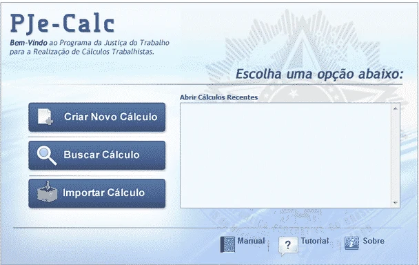 Tela do PJe-Calc, o sistema oficial da Justiça do Trabalho para elaboração de cálculos trabalhistas.